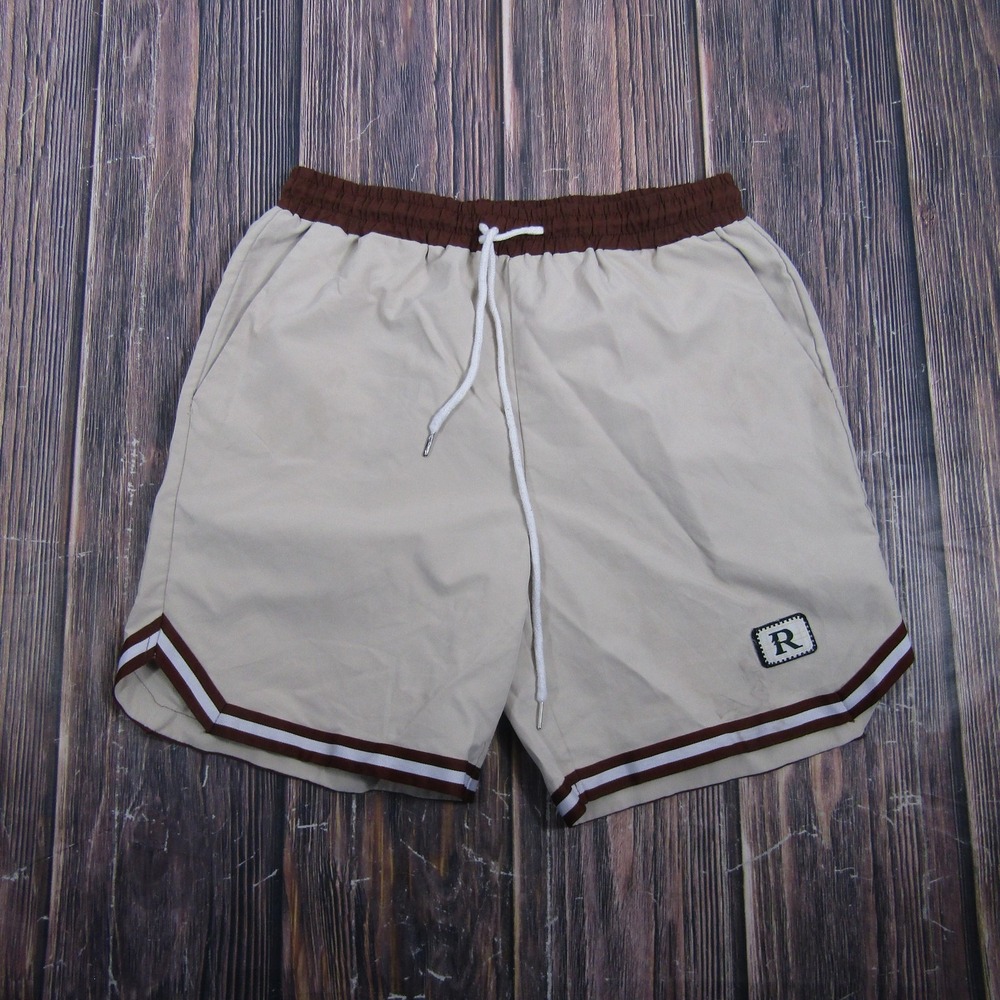 ROMWE Mens Large Beige Sweat Shorts Elastic Waist Drawstring Pockets Summer‎